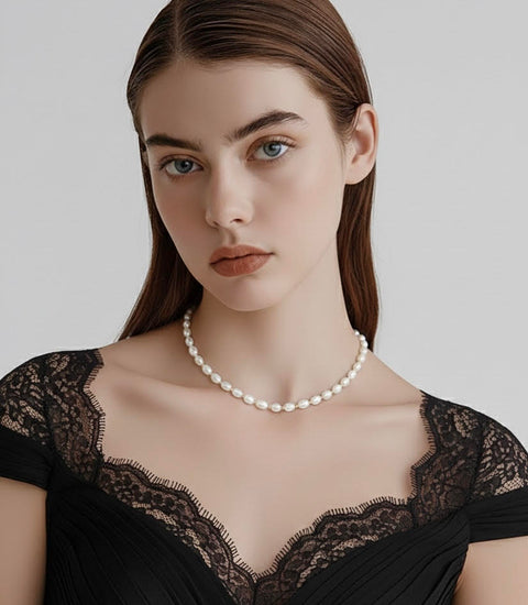 PT801G B.Tiff Gold Beads Interlaced Pearl Necklace