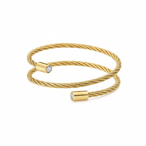 BG003G B.Tiff Double Wrapped Cable Gold Bangle Bracelet