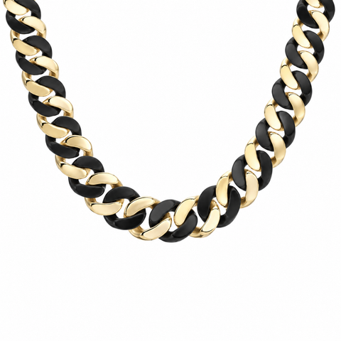 C160BG B.Tiff 2-Tone Black & Gold Flat Cuban Link Necklace/ 16mm