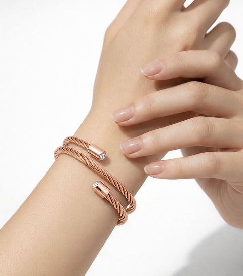 BG003RG B.Tiff Double Wrapped Cable Rose Gold Bangle Bracelet