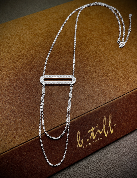 PT630W B.Tiff Pavé Double Chain Oblong Pendant Necklace