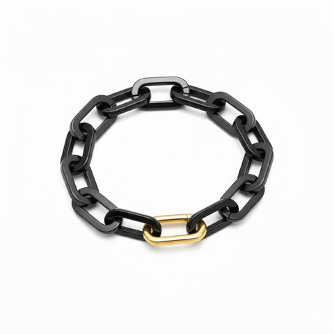 BG200BG B.Tiff Gold Clasp Black Paperclip Bracelet