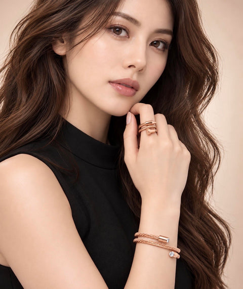 RG116RG B.Tiff Rose Gold Pointe Cable Adjustable Ring