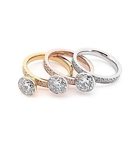 RG112RG B.Tiff Rose Gold 2 ct Solitaire Pave Engagement Ring [Thin Band]