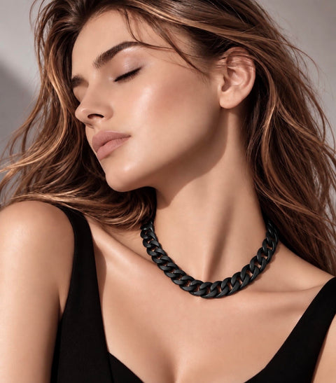 C160B B.Tiff Black Flat Cuban Link Necklace/ 16mm