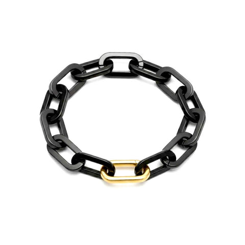 BG200BG B.Tiff Gold Clasp Black Paperclip Bracelet