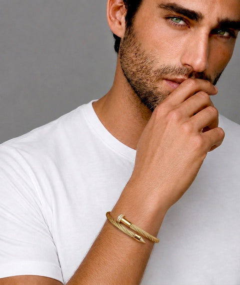 BG005G B.Tiff Gold Pavé Pointe Cable Bangle Bracelet