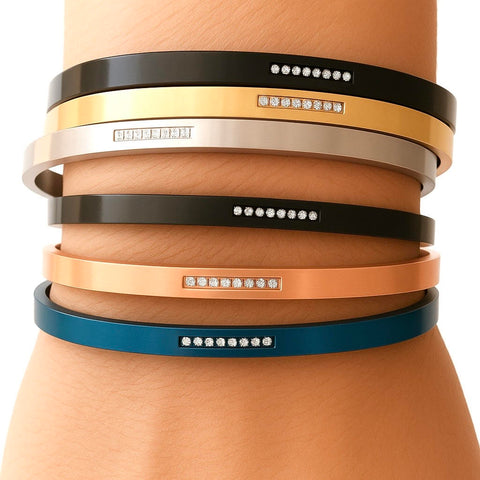 BG309BL B.Tiff Blue 9-Stone Pave Bangle Bracelet