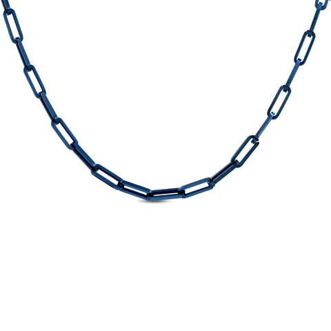 C860BL B.Tiff "Jemma" Paperclip Flat Long Adjustable Link Blue Necklace