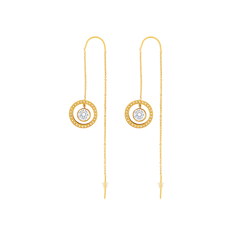 ER215G B.Tiff Gold Thread Dangling Pavé Circle 1 ct Solitaire Earrings