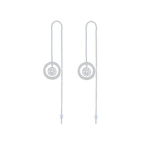 ER215W B.Tiff Thread Dangling Pavé Circle 1 ct Solitaire Earrings