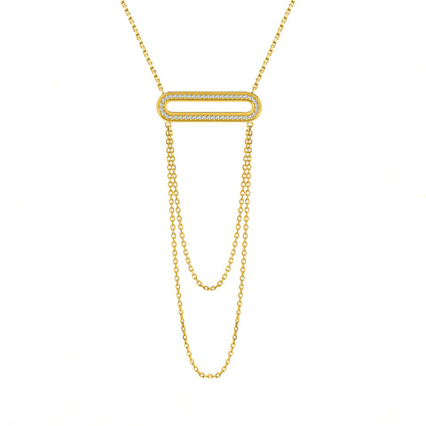 PT630W B.Tiff Pavé Double Chain Oblong Pendant Necklace