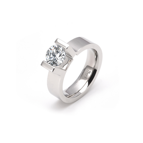 RG074W B.Tiff Tension 1 ct Round Solitaire Engagement Ring