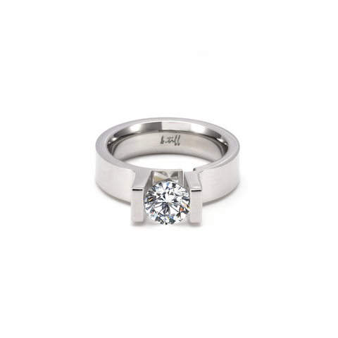 RG074MW B.Tiff Tension 1 ct Moissanite Round Solitaire Engagement Ring