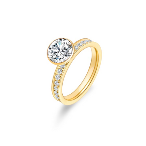 RG112G B.Tiff Gold 2 ct Solitaire Pave Engagement Ring [Thin Band]