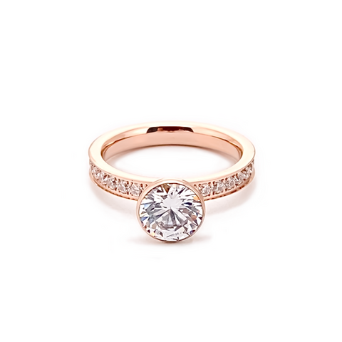 RG112RG B.Tiff Rose Gold 2 ct Solitaire Pave Engagement Ring [Thin Band]