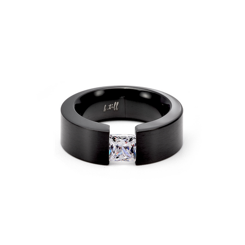 RG114B B.Tiff 1 ct Princess Cut Black Solitaire Ring [Wide Band]