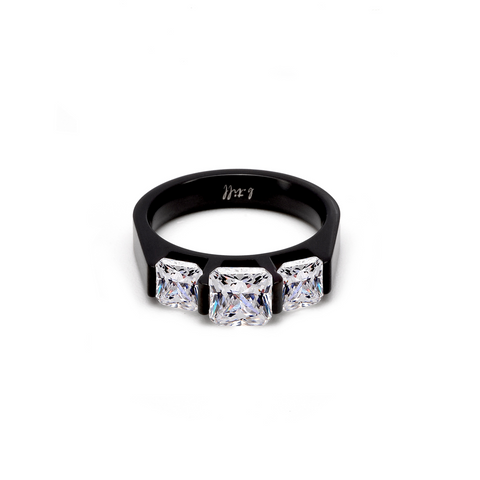 RG203B B.Tiff Black 3-Stone Cushion Cut Engagement Ring