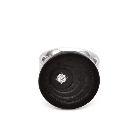 RG205B B.Tiff .12 ct Round Cut Black Solitaire Disk Ring