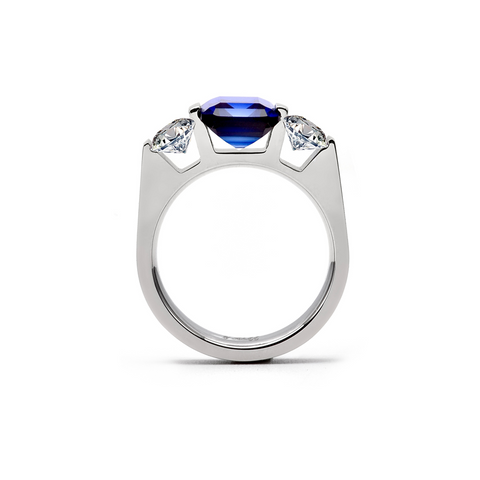 RG208BL B.Tiff 3-Stone 3 ct Blue Emerald Cut Engagement Ring