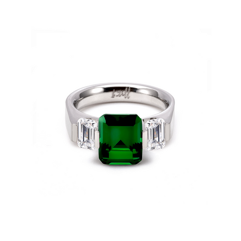 RG208GR B.Tiff 3-Stone 3 ct Green Emerald Cut Engagement Ring