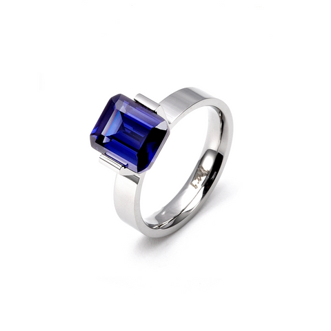 RG210WBL B.Tiff 3 ct Blue Emerald Cut Engagement Ring