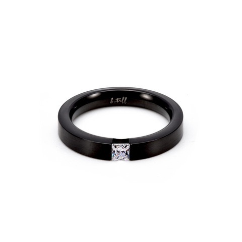 RG301B B.Tiff .12 ct Princess Cut Black Solitaire Ring [Thin Band]