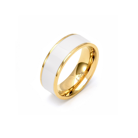 RG800GW B.Tiff 18K Gold Plated White Enamel Ring [Wide Band]